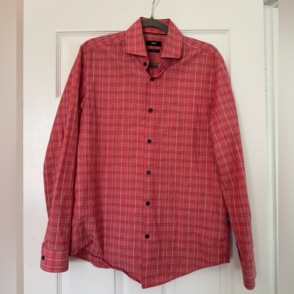 Men’s Hugo Boss Slim Long Sleeve Plaid Button Down Shirt Size Medium - Picture 1 of 11
